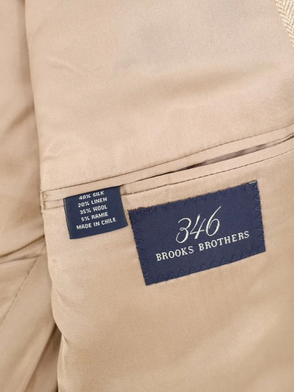 VTG Brooks Brothers Sport Coat Mens 44L Silk Linen Wool Ramie Herringbone Beige